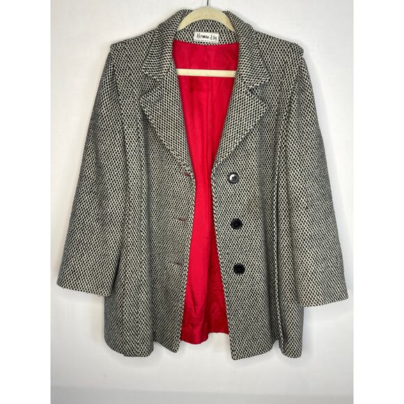 Vintage Herman Kay Herringbone Tweed black & white wool Coat size medium - Picture 16 of 16
